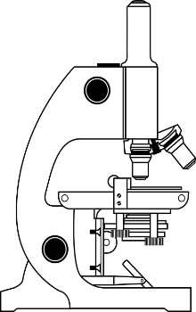 Dibujo para colorear de microscopio en blanco y negro en un fondo blanco