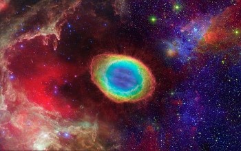 Cosmos en el universo de color azul, verde, amarillo y rojo en un fondo de varios colores iluminados por estrellas