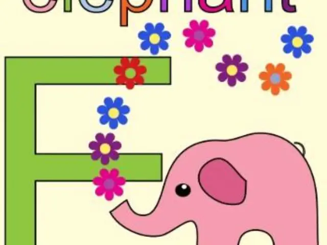 Letra E flores y elefante