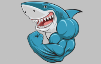 Tiburón animado sonriendo con músculos