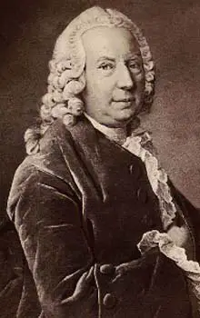Foto antigua del científico, matemático Daniel Bernoulli en colores gris y negro