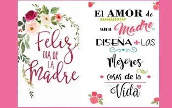 Dedicatoria del día de la madre con letras de diferentes tamaños y colores en un fondo blanco y rosado