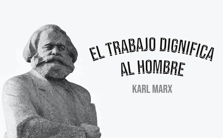 Foto de la estatua de Karl Marx y dice: el trabajo dignifica al hombre