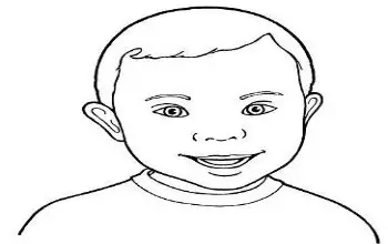Dibujo para colorear de niño sonriente con síndrome de down