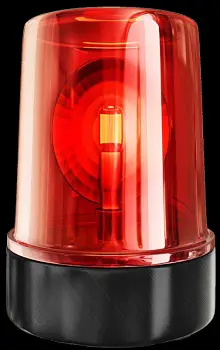 Sirena de emergencia de color rojo con base de color negro en un fondo de color negro