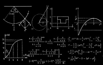 Grupo de fórmulas y gráficos de física al azar escritos en blanco sobre un fondo negro